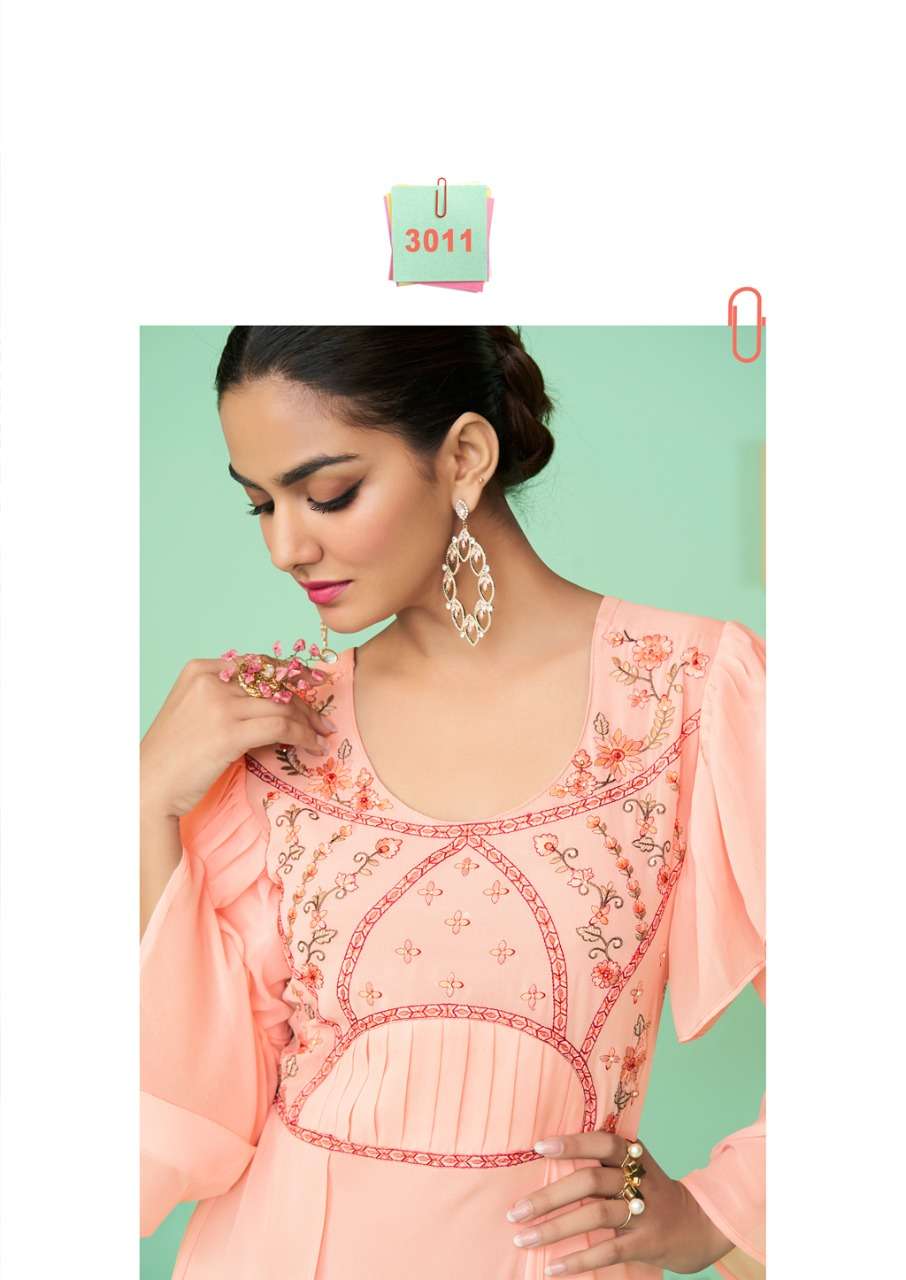 S3forever-Glamore Shine Vol 2 - Georgette-Embroidery-Long-Gown-Kurti-Heavy-Malai-Crape-Inner-3011-C